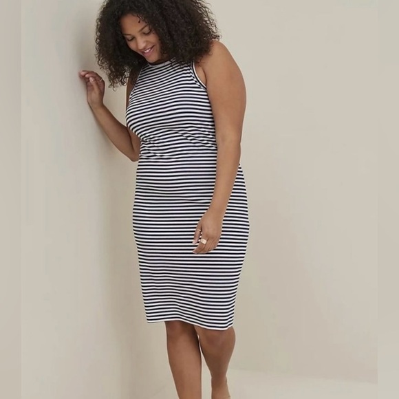 Women’s Torrid Midi Rib Bodycon Dress in Blue & White‎ Stripes Size 4X NWT - Picture 1 of 10